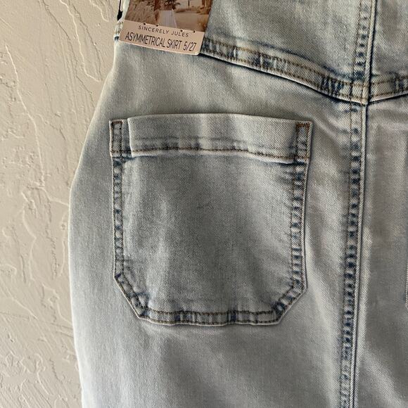 SINCERELY JULES | Boho Denim Y2K 90s Fringe Asymmetrical Skirt Size Small 5 /27 - Picture 10 of 14